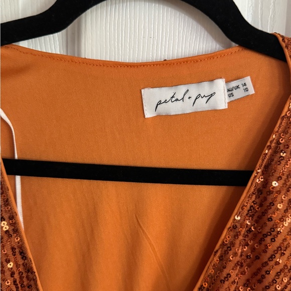 Petal & Pup Melanie Rust Sequin Midi Wrap Dress Size 10 - Picture 4 of 5